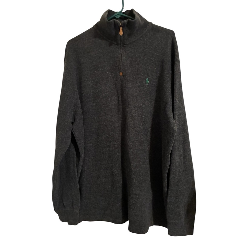 POLO RALPH LAUREN Sz XL Sweater Charcoal Marled Cotton Quarter-Zip Heritage